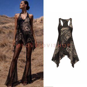 Avant Garde | All Saints Silk Racer Back Tunic | Abstract Owl Print | Neutrals